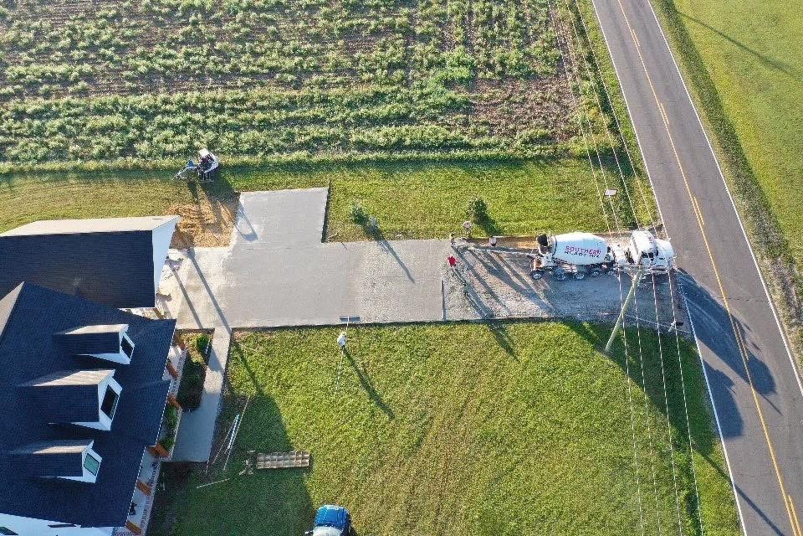Residential concrete driveway pour in progress